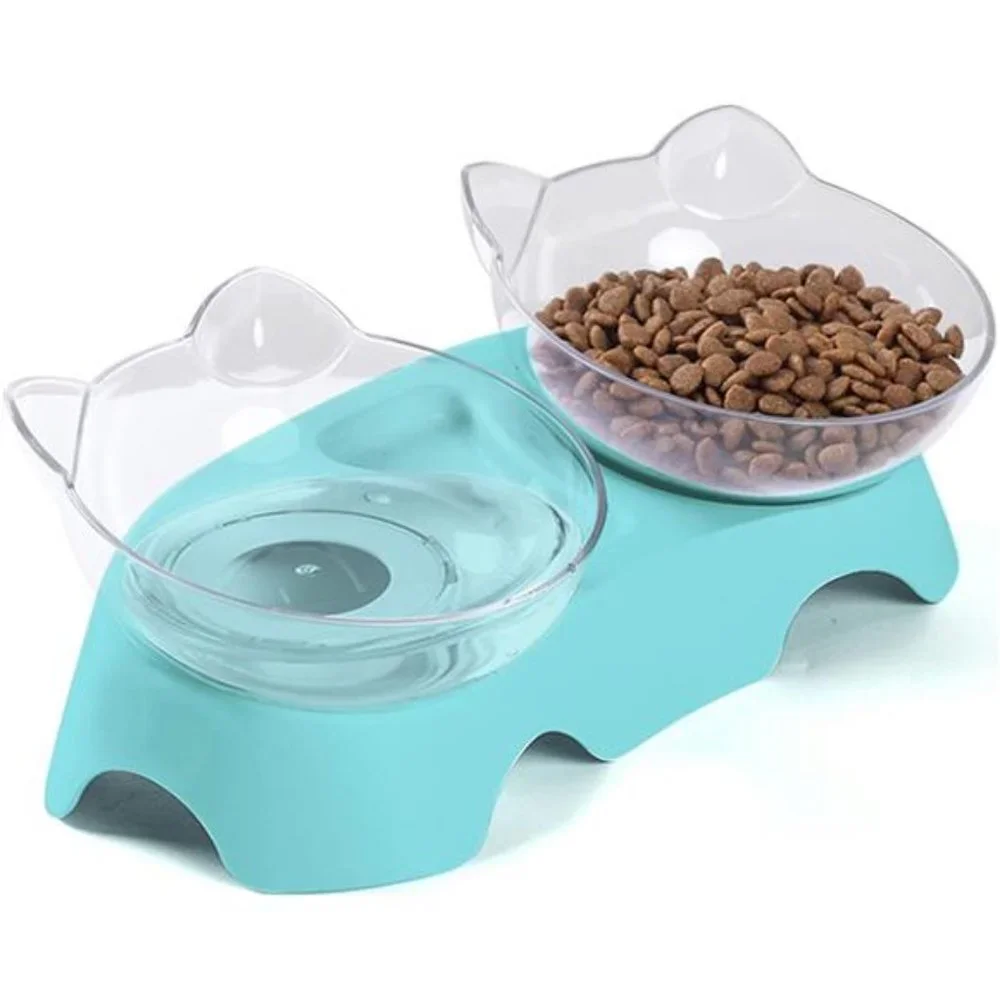Double Kitty Bowls with 15° | Pet Feeding Bowl for Small cat and Puppy | Blue